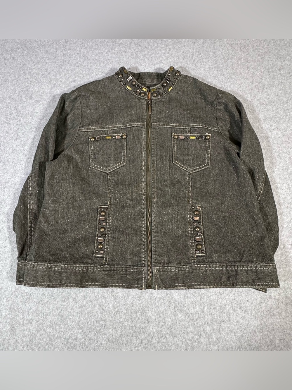 Ruby Rd. Petite Rhinestone Denim Jacket